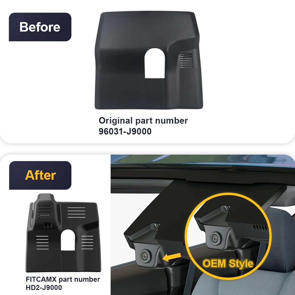 Fitcamx Dash Cam for 2018 - 2021 Hyundai Kona and Kona Electric (Rear Mirror Cover part number 96031-J9000) - Image 3